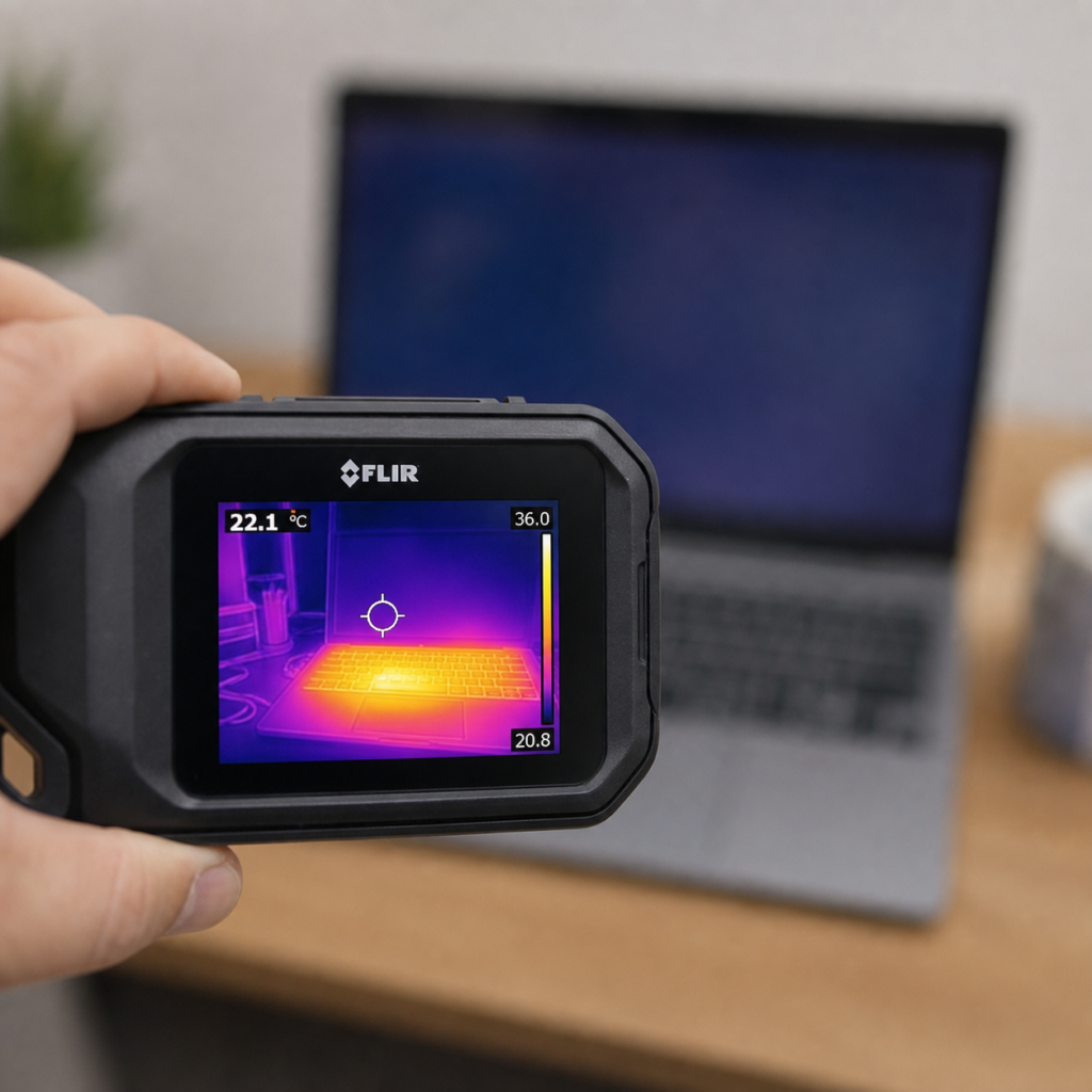 Hand holding a Flir infrared camera